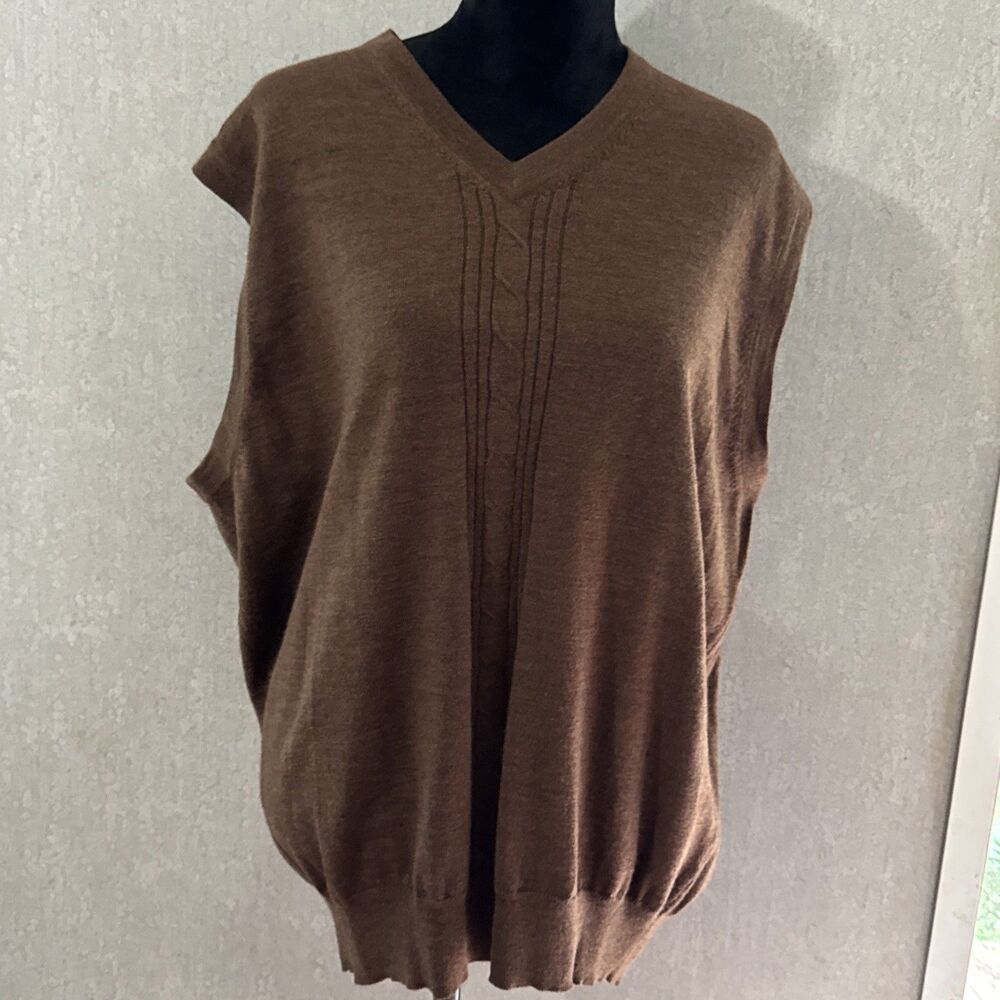 Carnoustie Brown 100% Merino Wool V-Neck Sleeveless Golf Sweater Vest XL/LT